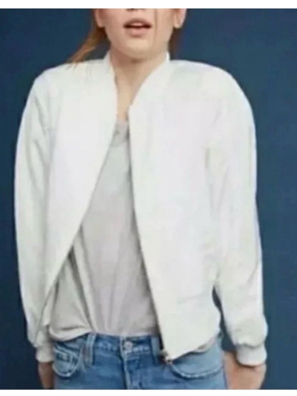 Anthropologie Hei Hei White Bomber Jacket - Lightweight Cropped Style